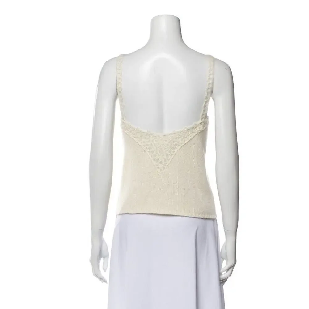 2006 Chanel Knit Cashmere Lace Cream Tank Top